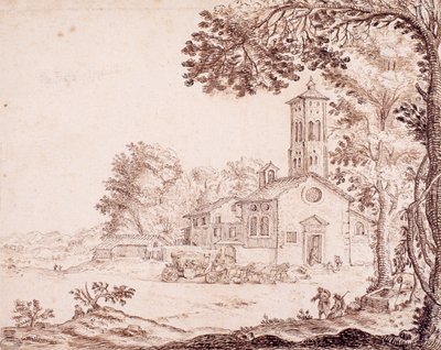 Landscape, Church and Coach by French School